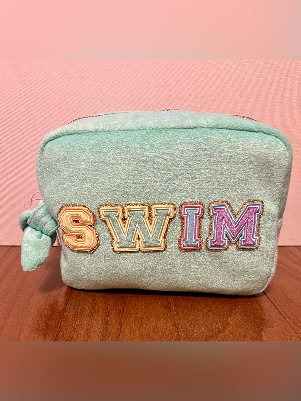 Stoney Clover Lane Mint Green 'Swim' Patch Cosmetic Pouch New